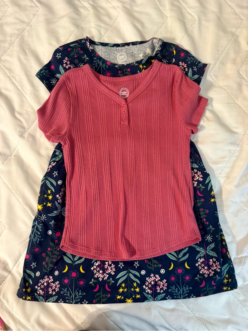 Girls' Burnt Red Ribbed Short-Sleeve Top & Floral Dress